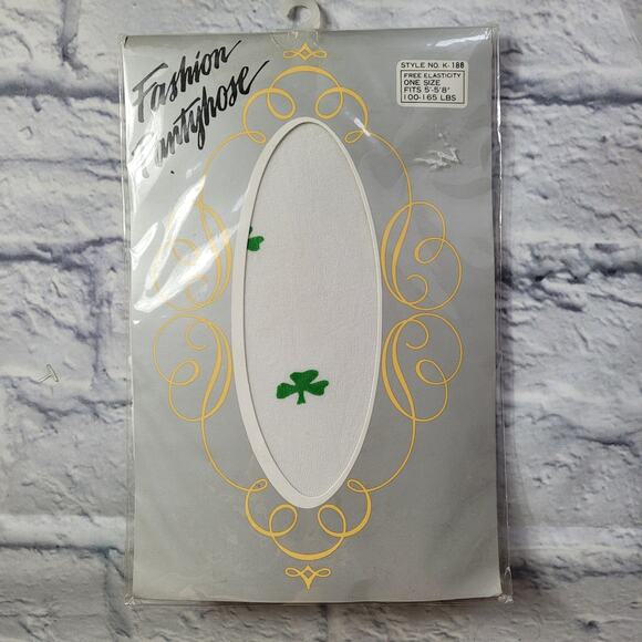 St Patrick's Day Shamrock Pantyhose White One size Hosiery K-188 - Picture 1 of 4